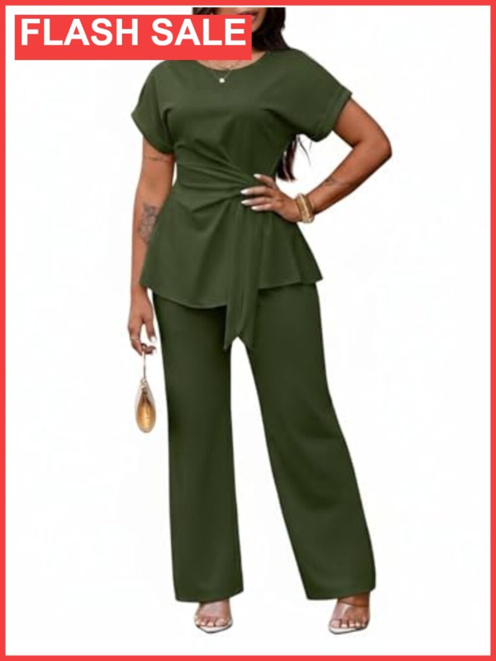 Women's 2 Piece Peplum Top Wide Leg Pant Set Business Suit